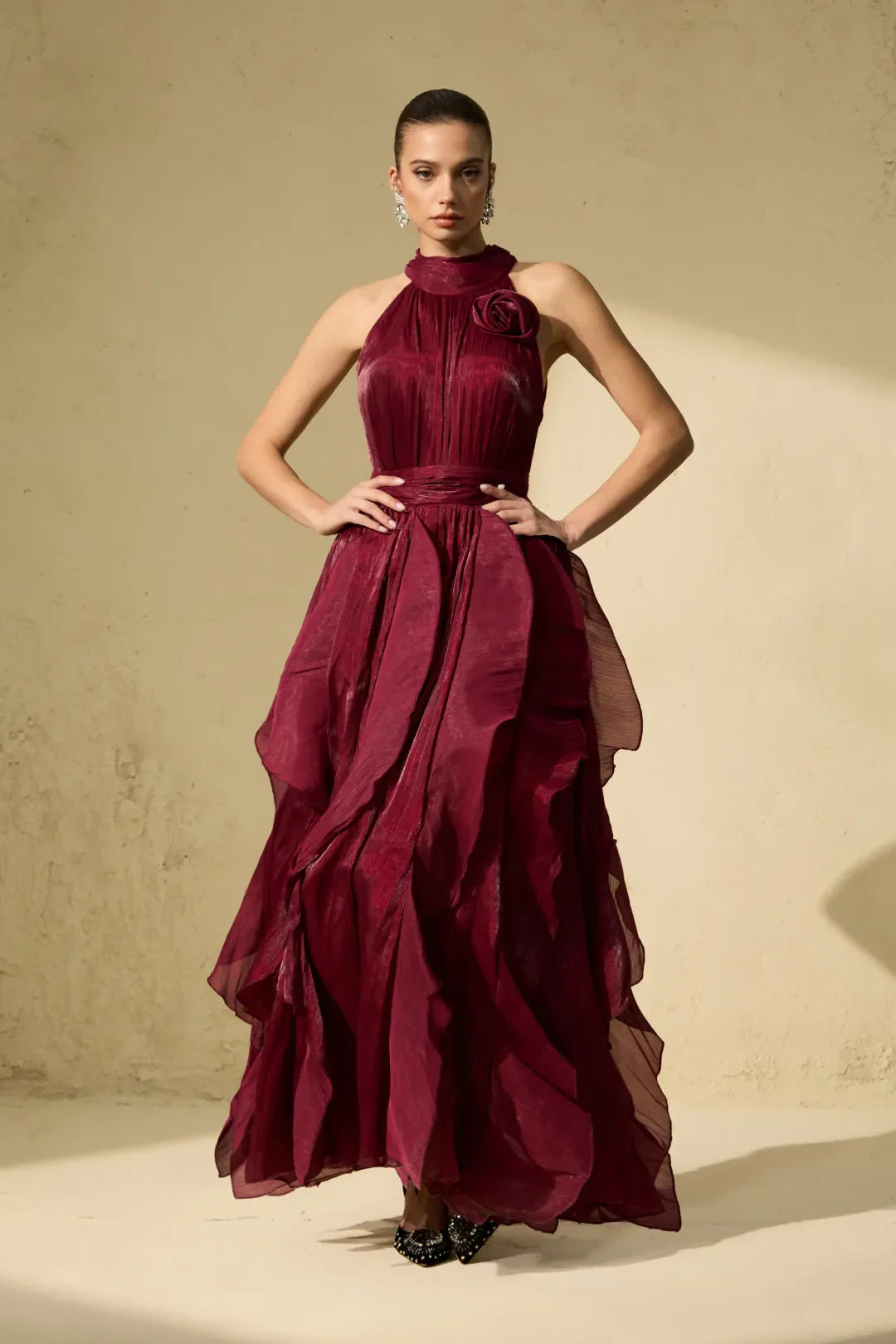 Rosetté — Vestido Maxi con Volantes en Color Blush