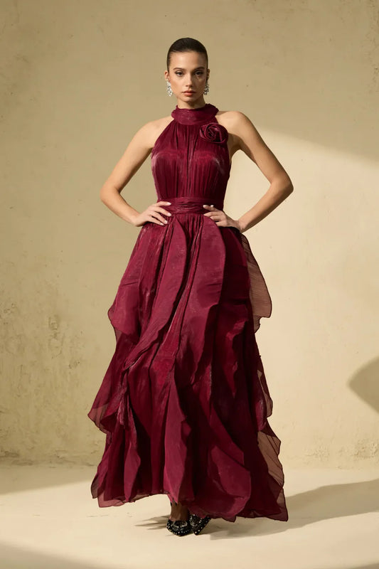 Rosetté — Vestido Maxi con Volantes en Color Blush