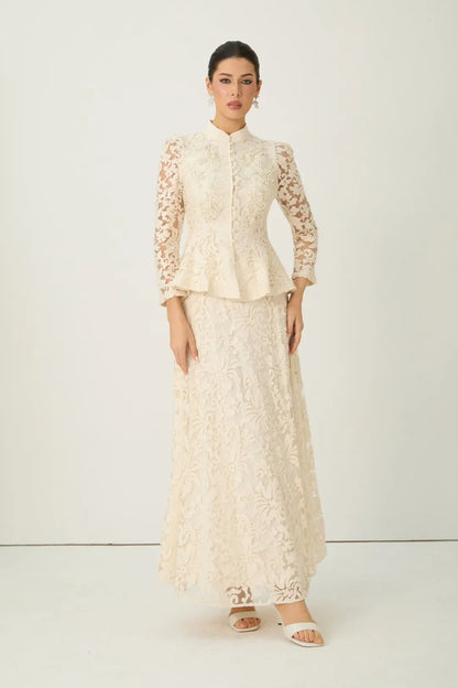 Veilène — Conjunto de Top y Falda de Manga Transparente con Encaje Floral