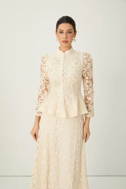 Veilène — Conjunto de Top y Falda de Manga Transparente con Encaje Floral