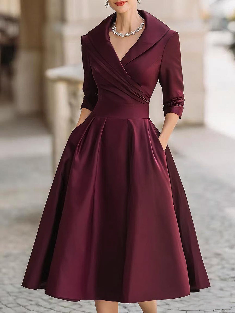 Auréve — Vestido Midi A-Line con Cuello Draped de Satén
