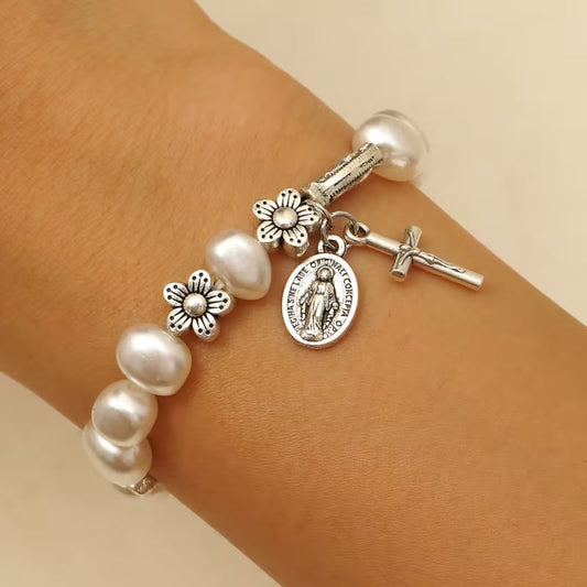 Serenidad - Elegante Pulsera de Margarita Virgen María