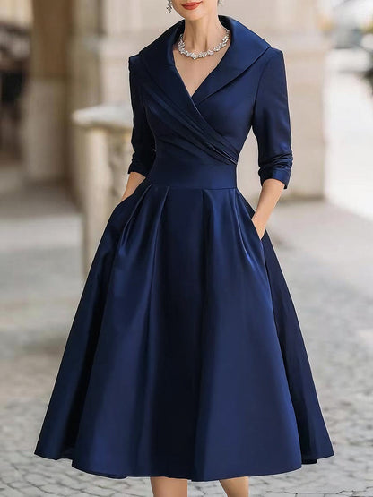 Auréve — Vestido Midi A-Line con Cuello Draped de Satén