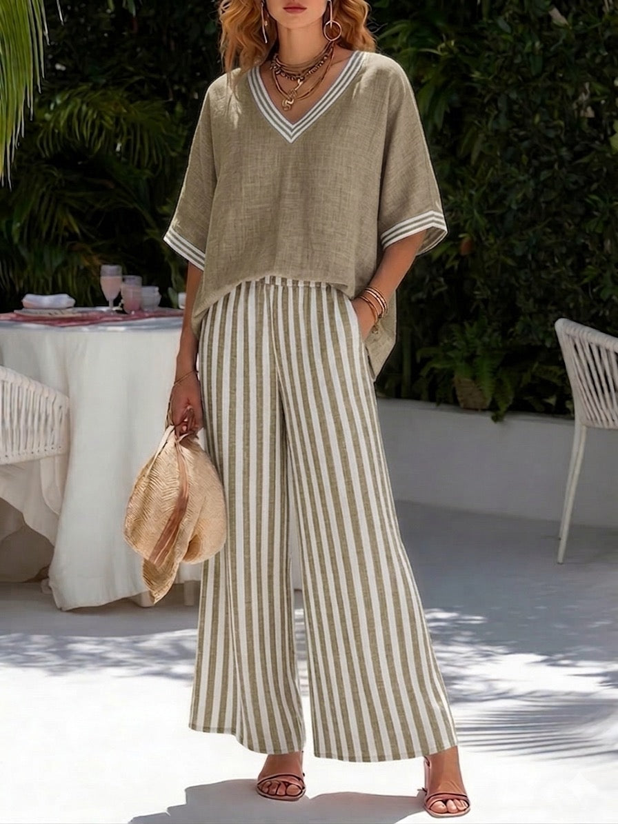 Terrie — Conjunto de Top y Pantalón de Lino y Algodón a Rayas