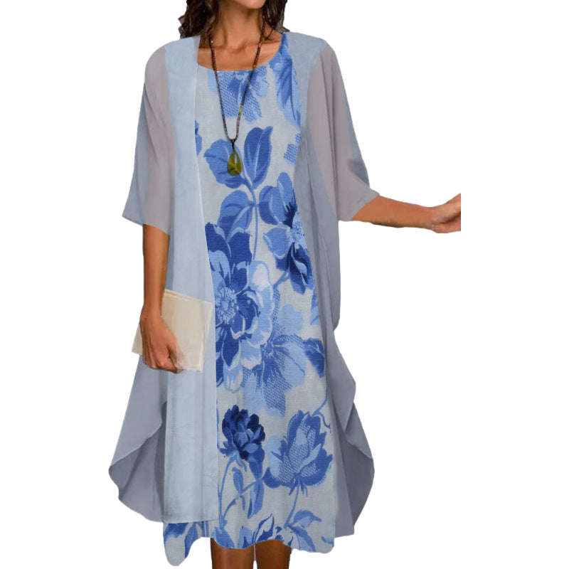 Shuovè — Conjunto de vestido midi de dos piezas de chiffon floral