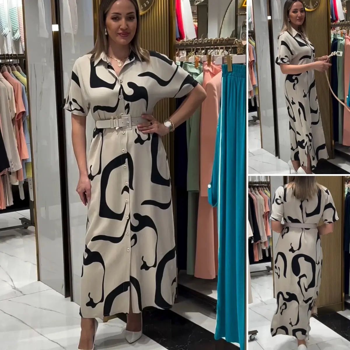 Hermoso vestido con cinturón - Elegante Vestido Cómodo