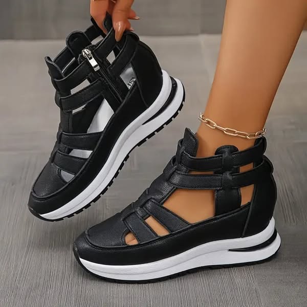 Sandalias de cuña cómodas y ligeras con cremallera lateral