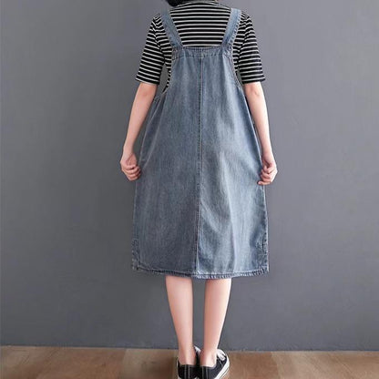 Deniève — Vestido de Peto de Denim de Largo Completo