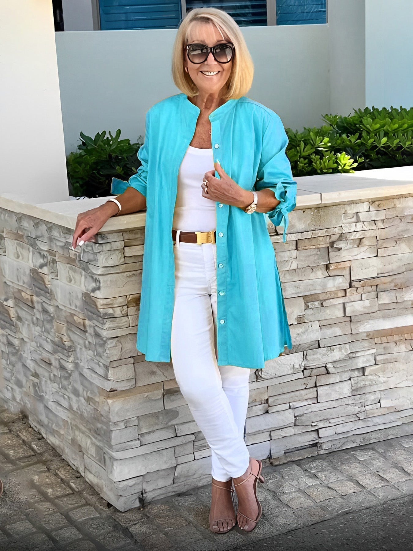 Veloire — Chaqueta de Camisa de Algodón de Largo para Mujer