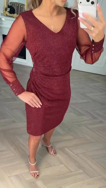 Brillante - Estiloso Vestido de Patchwork con Escote en V