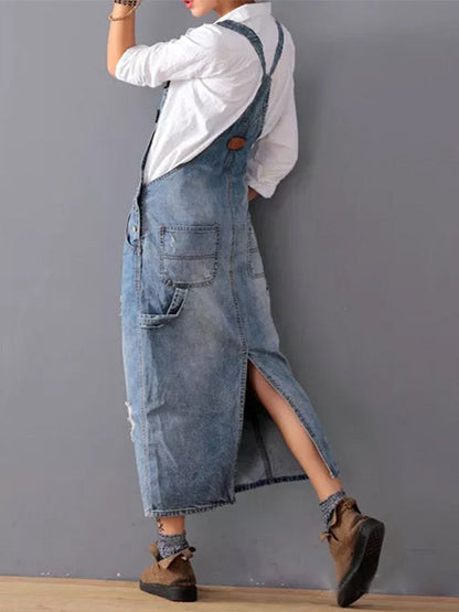Lorena - Vestido de Denim Desgastado con Abertura en la Espalda