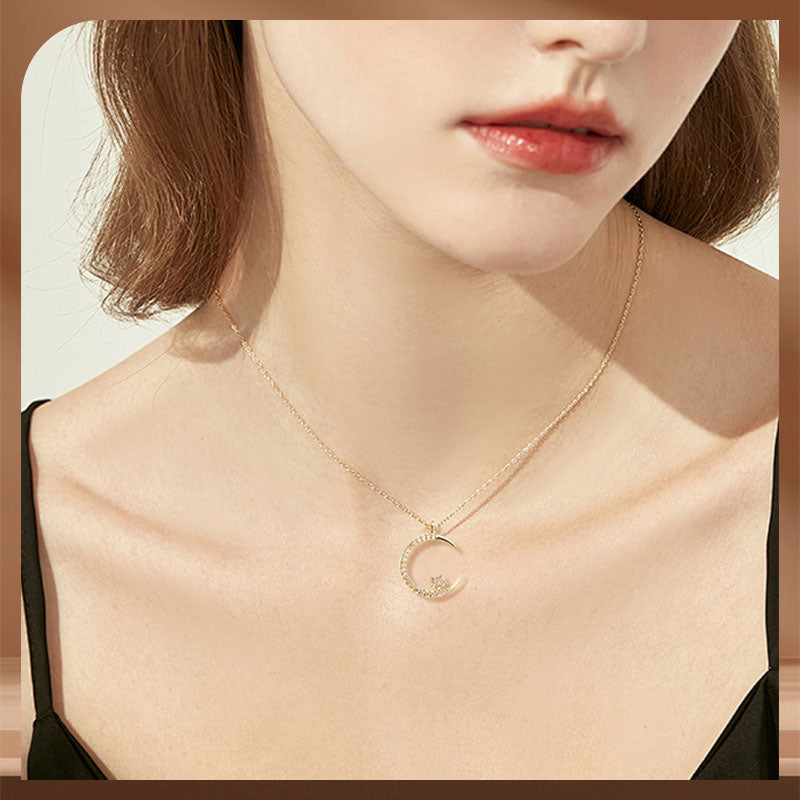 Collar Brillante de Luna y Estrella - Elegante Listo para Viajar Collar