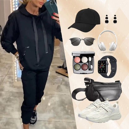 Conjunto de Sudadera para Mujer de 2 Piezas con Cordón y Pantalones - Suave