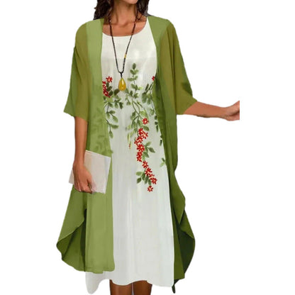 Shuovè — Conjunto de vestido midi de dos piezas de chiffon floral