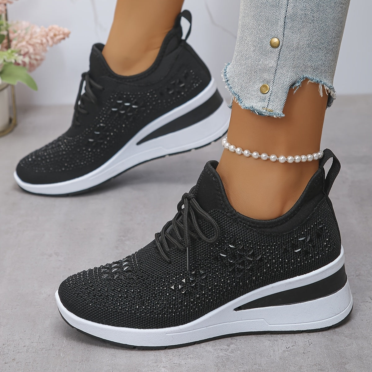 Zapatillas casuales - Transpirables para mujeres adornadas con cristales