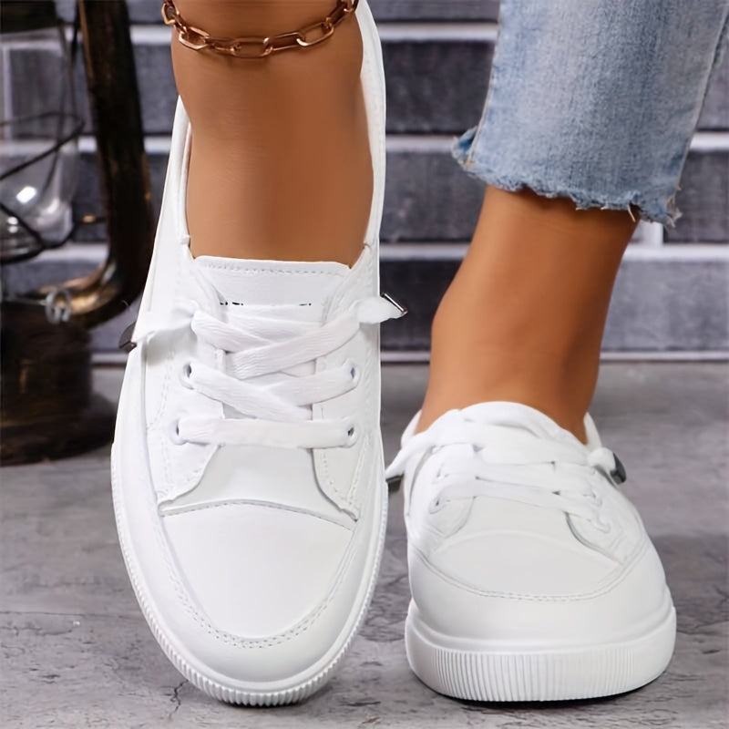 Azzy - Cómodos Zapatos planos de mujer blancos con cordones transpirables