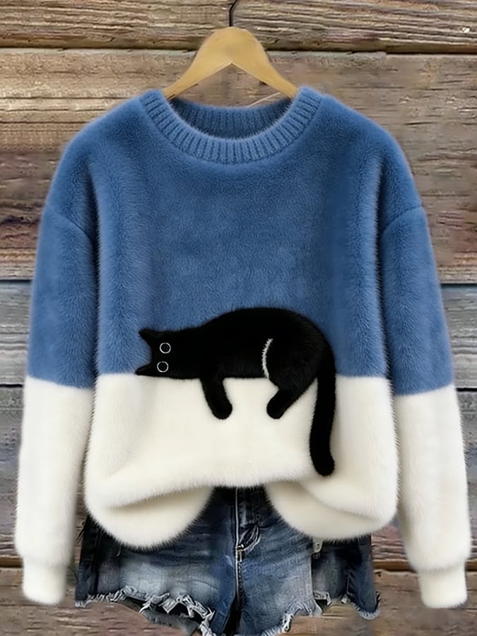 Caitlin - Suave Suéter Gráfico de Gato Casual y Cómodo