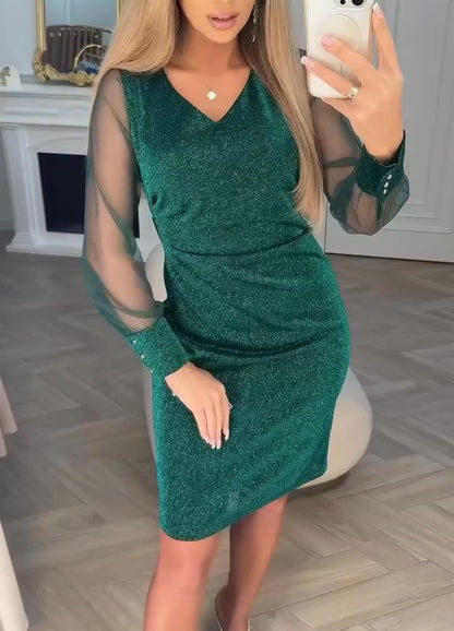 Brillante - Estiloso Vestido de Patchwork con Escote en V