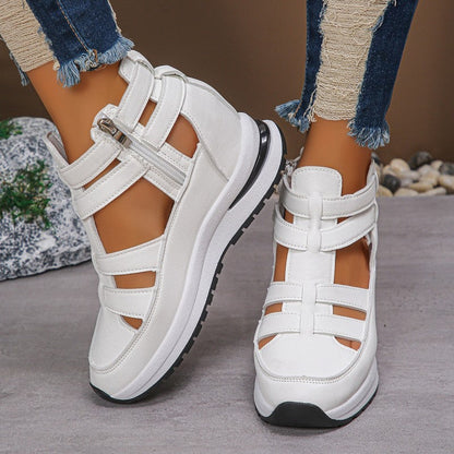 Sandalias de cuña cómodas y ligeras con cremallera lateral