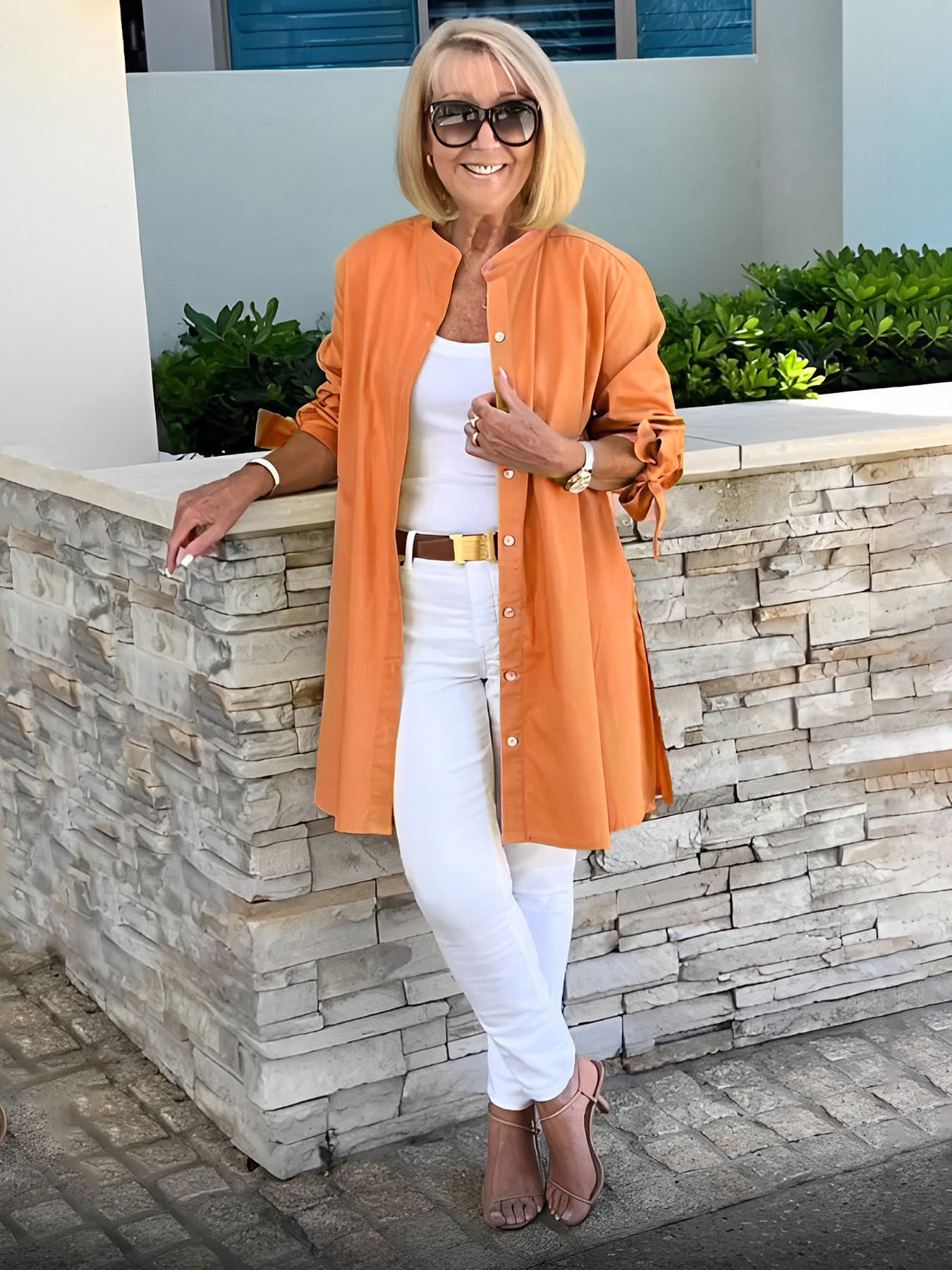 Veloire — Chaqueta de Camisa de Algodón de Largo para Mujer