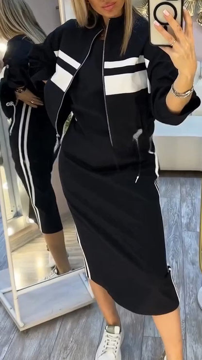 Structé — Conjunto de Chaqueta de Cuello Alto y Vestido Midi