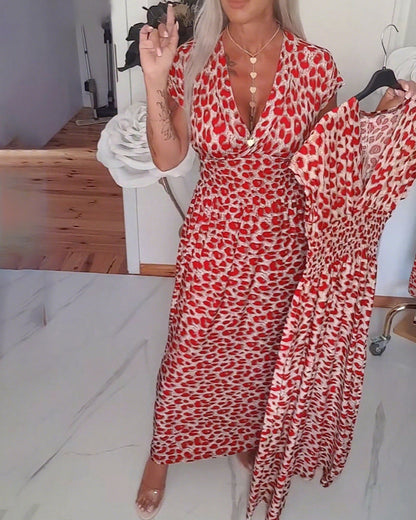 Vestido de estampado de leopardo elegante con escote en V - Elegante Vestido