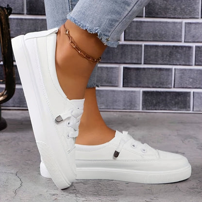 Azzy - Cómodos Zapatos planos de mujer blancos con cordones transpirables