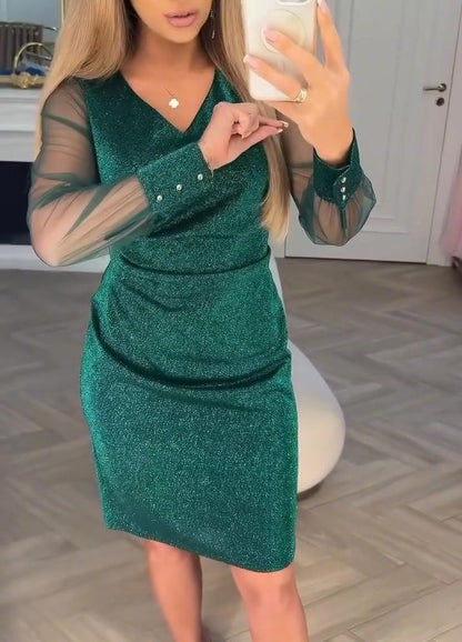 Brillante - Estiloso Vestido de Patchwork con Escote en V