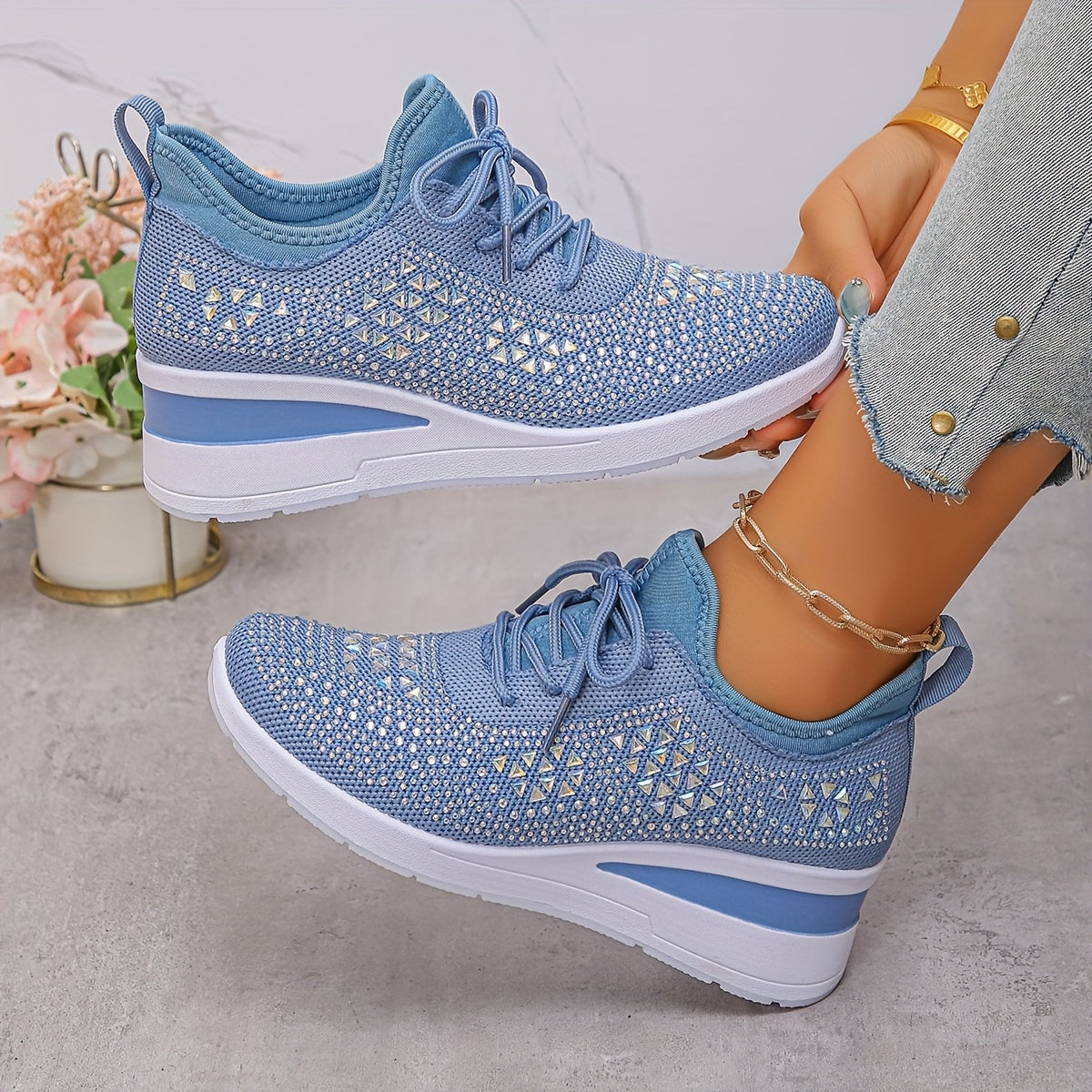 Zapatillas casuales - Transpirables para mujeres adornadas con cristales