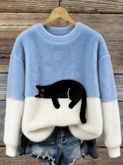 Caitlin - Suave Suéter Gráfico de Gato Casual y Cómodo