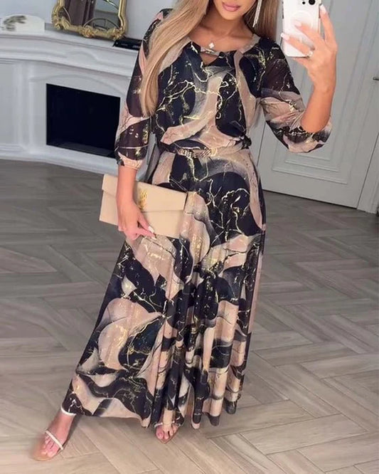 Aurélie — Vestido Elegante Impreso con Cintura Ajustada
