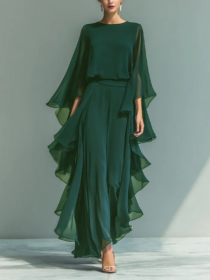 Aurora — Conjunto de Top de Chifón con Volantes y Pantalones