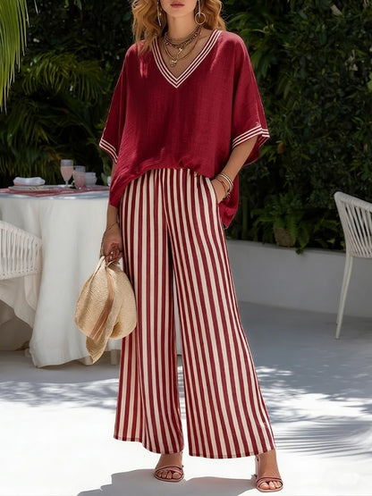 Terrie — Conjunto de Top y Pantalón de Lino y Algodón a Rayas