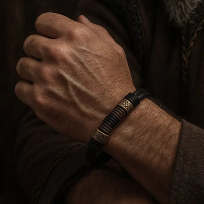 Pulsera Voyager — Cuero y Cuerda Tejida de Herencia Vikinga