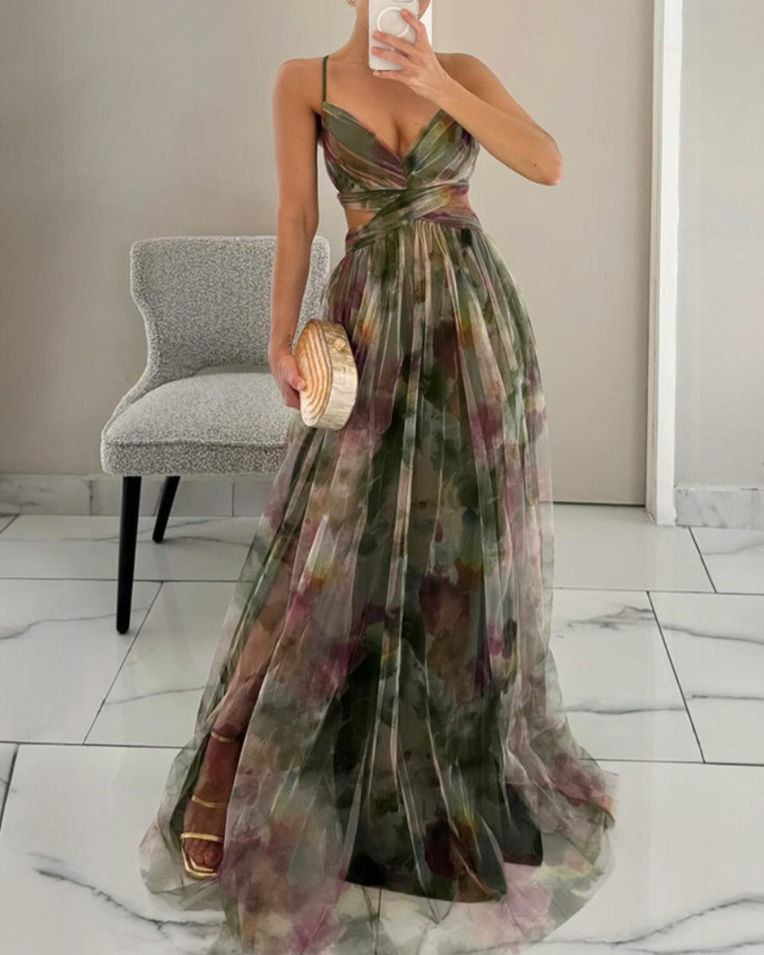 Elegancia Floral - Elegante Vestido Maxi