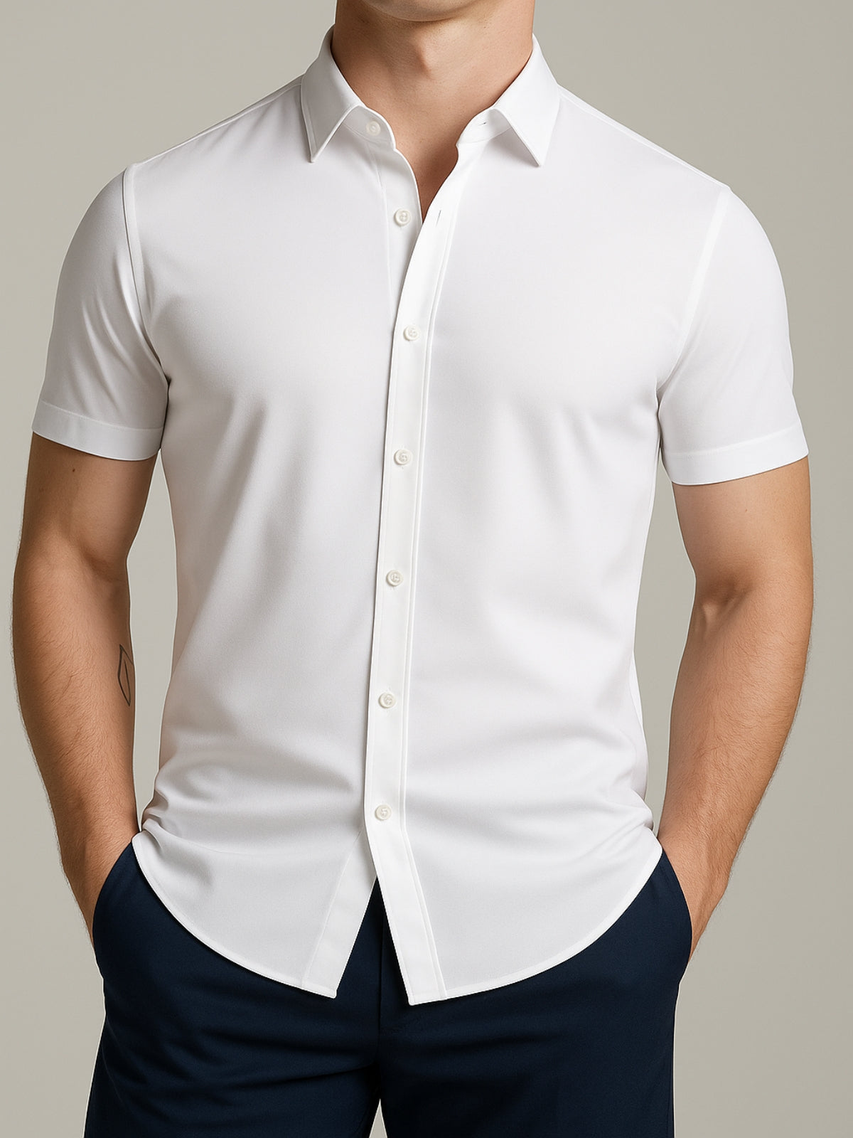 Camisa Sin Planchado con Estiramiento en 4 Direcciones – Botones Transparentes