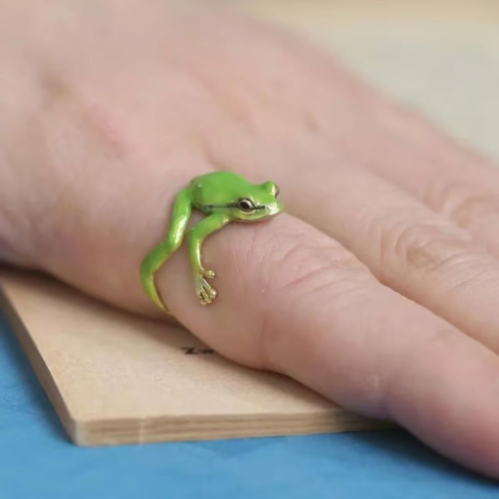 Conjunto de Joyas de Sapo — Anillo y Pendientes con Motivo Natural