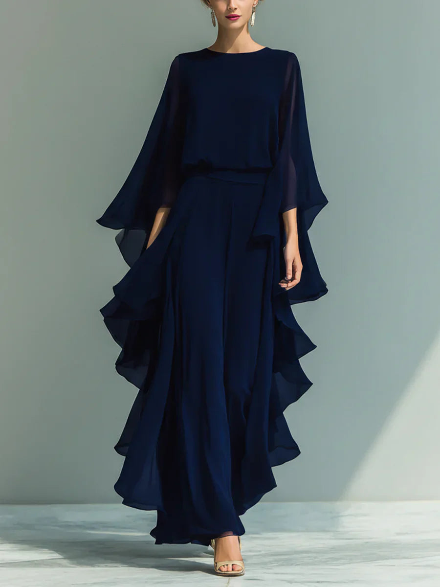 Aurora — Conjunto de Top de Chifón con Volantes y Pantalones