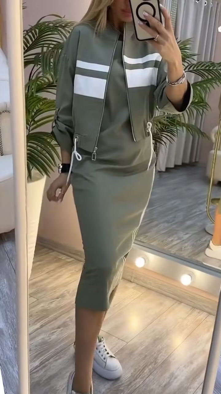 Structé — Conjunto de Chaqueta de Cuello Alto y Vestido Midi