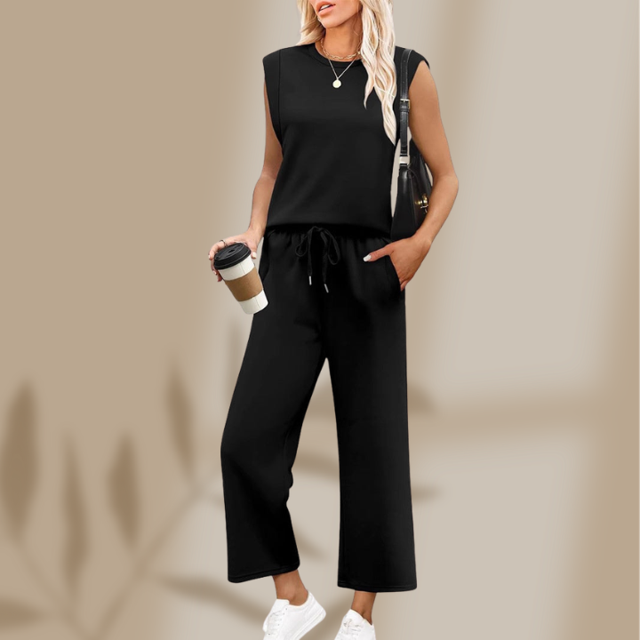 Leona — Conjunto de Top de Manga Corta y Pantalones Anchos