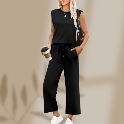 Leona — Conjunto de Top de Manga Corta y Pantalones Anchos