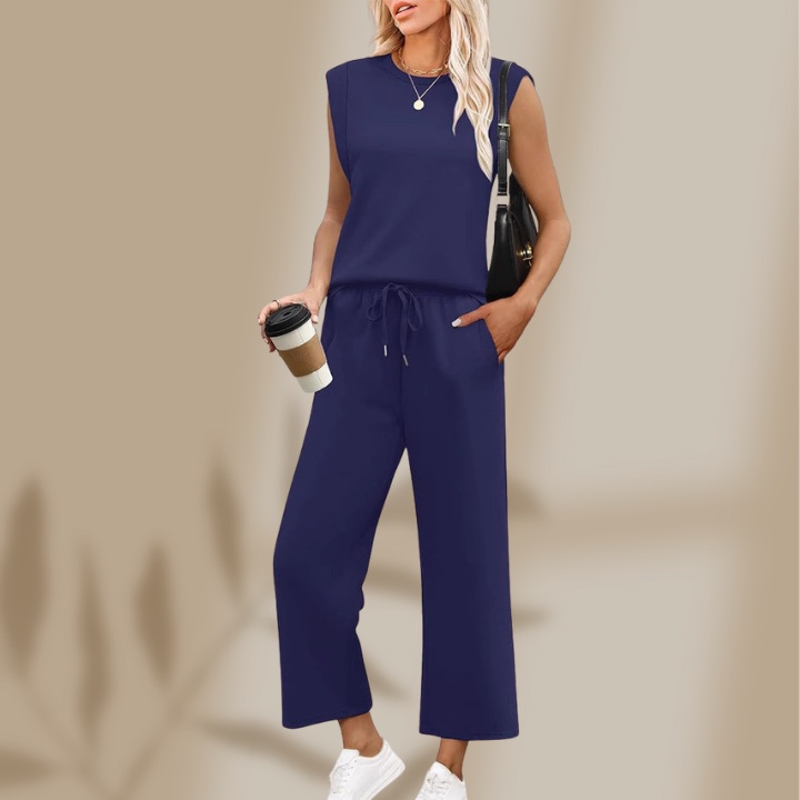 Leona — Conjunto de Top de Manga Corta y Pantalones Anchos