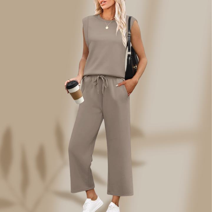 Leona — Conjunto de Top de Manga Corta y Pantalones Anchos