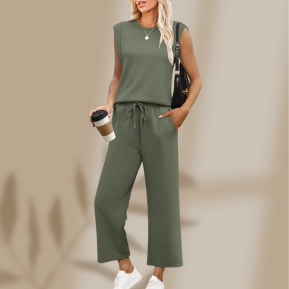 Leona — Conjunto de Top de Manga Corta y Pantalones Anchos