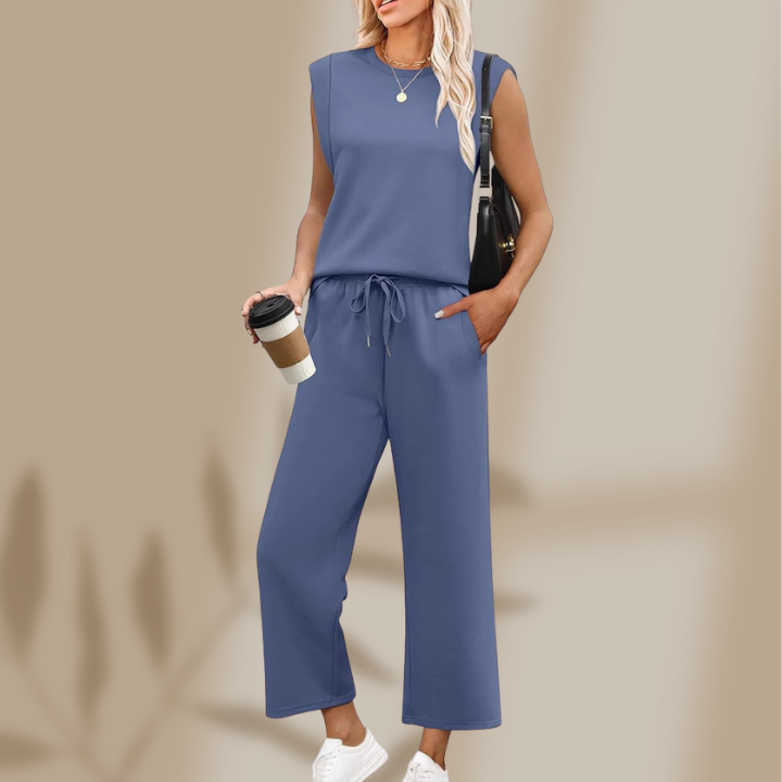 Leona — Conjunto de Top de Manga Corta y Pantalones Anchos