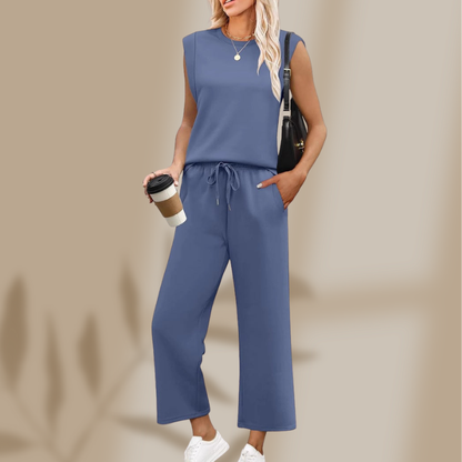 Leona — Conjunto de Top de Manga Corta y Pantalones Anchos