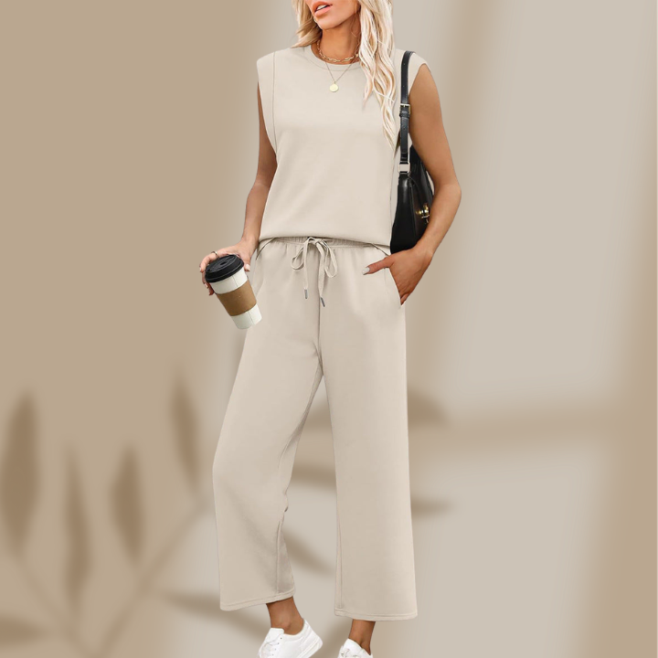 Leona — Conjunto de Top de Manga Corta y Pantalones Anchos