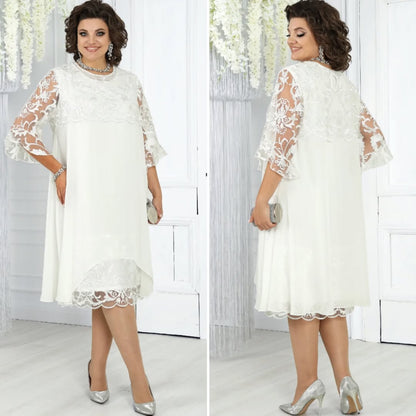 Célène — Vestido Maxi de Chifón Bordado con Cuello Redondo