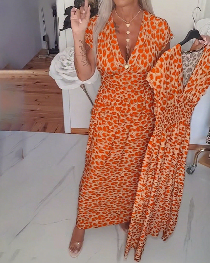 Vestido de estampado de leopardo elegante con escote en V - Elegante Vestido