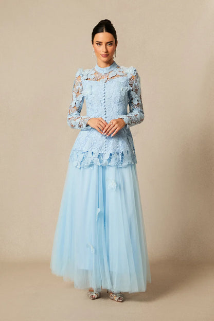 Elizabeth - Vestido Maxi Formal de Encaje Bordado con Mariposas